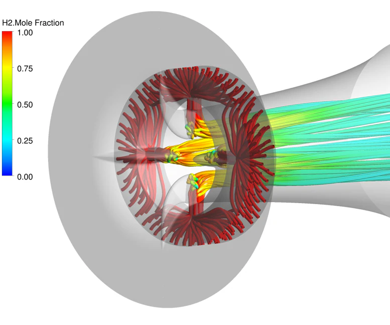 Visualisation of CFD results for a gas mixer prototype.