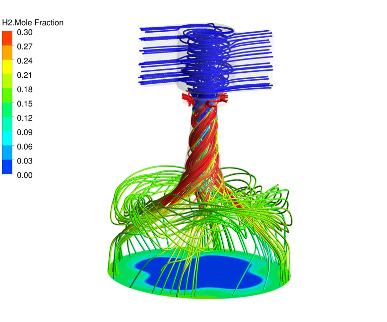 Visualisation of CFD results for a gas mixer prototype.